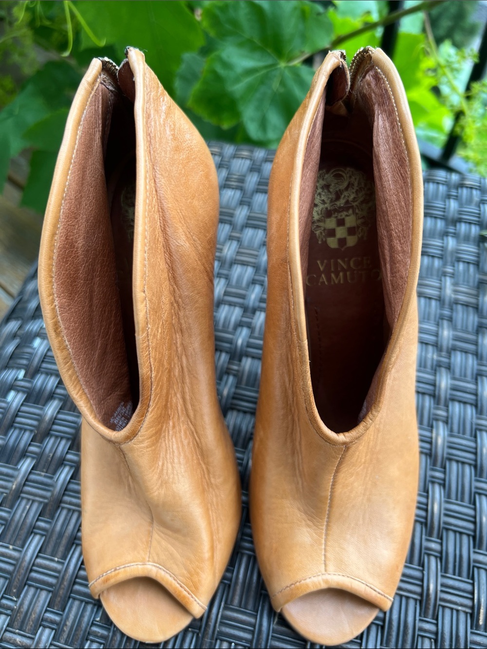 Vince Camuto Tan Leather Peep-Toe Ankle Booties